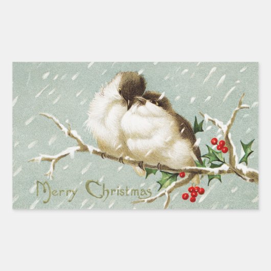 Sticker Rectangulaire Oiseaux de Noël vintage (Devant)