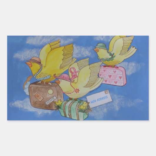 Sticker Rectangulaire Oiseaux en mouvement Nouveau Faire-part d'adresse (Devant)