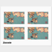 Sticker Rectangulaire Oiseaux Fleurs Hokusai Art Japonais (Feuille)