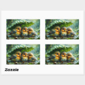 Sticker Rectangulaire Oiseaux mignons et duveteux sous la pluie (Feuille)