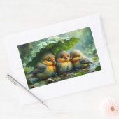 Sticker Rectangulaire Oiseaux mignons et duveteux sous la pluie (Enveloppe)