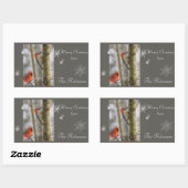 Sticker Rectangulaire Oiseaux rouges Cardinal Pic de neige Flake Noël (Feuille)