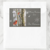 Sticker Rectangulaire Oiseaux rouges Cardinal Pic de neige Flake Noël (Sac)