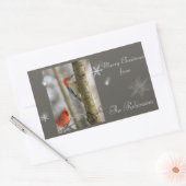 Sticker Rectangulaire Oiseaux rouges Cardinal Pic de neige Flake Noël (Enveloppe)