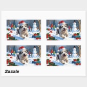 Sticker Rectangulaire Old English Sheepdog Running in Snow Christmas Cas (Feuille)