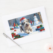 Sticker Rectangulaire Old English Sheepdog Running in Snow Christmas Cas (Enveloppe)