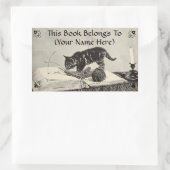 Sticker Rectangulaire Old Timey Kitten Tricot de chat Plaque de livre (Sac)