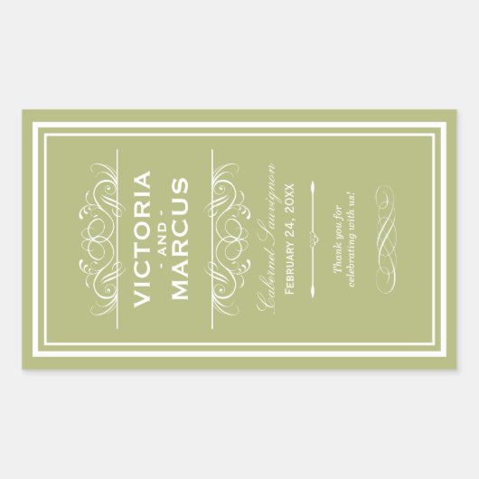 Sticker Rectangulaire Olive Green Mariage élégant Monogramme Bouteille d (Devant)