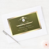 Sticker Rectangulaire Olive Green Product Label Gold Frame Logo Monogram (Enveloppe)