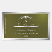 Sticker Rectangulaire Olive Green Product Label Silver Frame Monogram (Devant)
