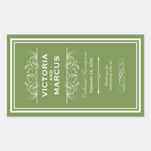 Sticker Rectangulaire Olive Mariage Vin Bouteille Monogramme Favoriser l (Devant)