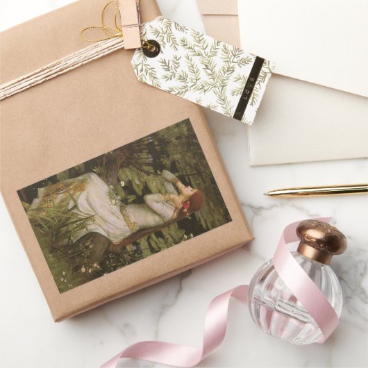 Sticker Rectangulaire Ophélie par l'étang par John William Waterhouse (Cadeaux)