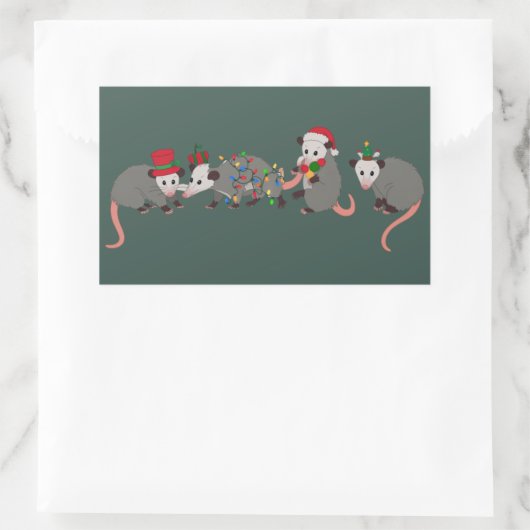 Sticker Rectangulaire Opossum Noël mignon Animaux sauvages Drôle Noël (Sac)