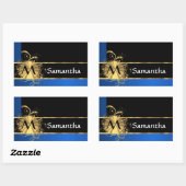 Sticker Rectangulaire Or bleu et monogramme noir (Feuille)