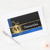 Sticker Rectangulaire Or bleu et monogramme noir (Enveloppe)