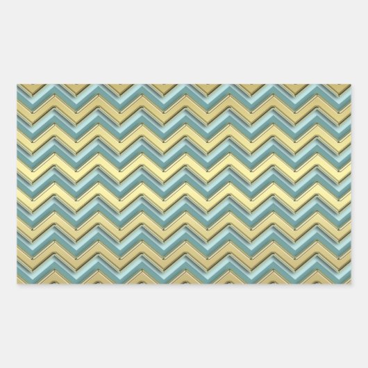 Sticker Rectangulaire Or et Turquoise Motif Chevron (Devant)