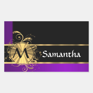 Sticker Rectangulaire Or pourpre et monogramme noir