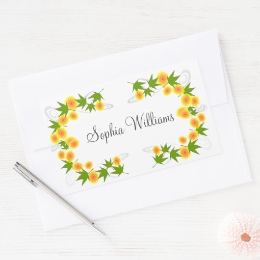 Sticker Rectangulaire Orange fleurs japonaises blanches (Enveloppe)