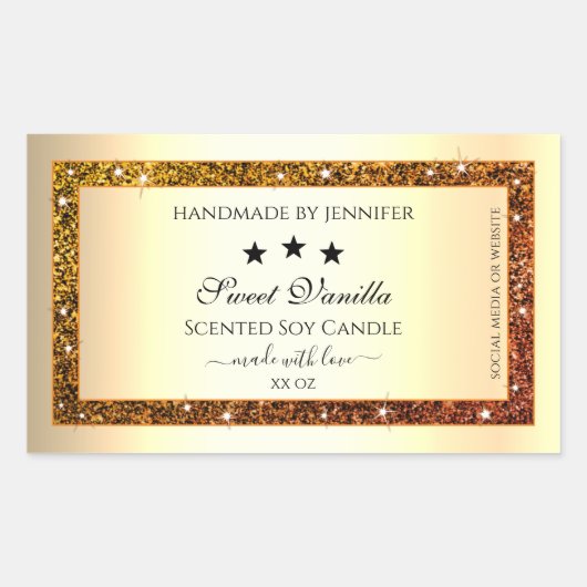 Sticker Rectangulaire Orange Parties scintillant étincelante Produit Éti (Devant)