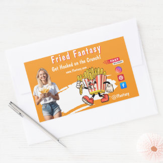 Sticker Rectangulaire Orange Smiling Blonde Woman Fries Family Fun