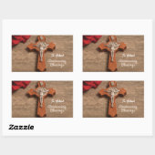 Sticker Rectangulaire Ordination du prêtre Anniversaire Rose rouge et Ro (Feuille)