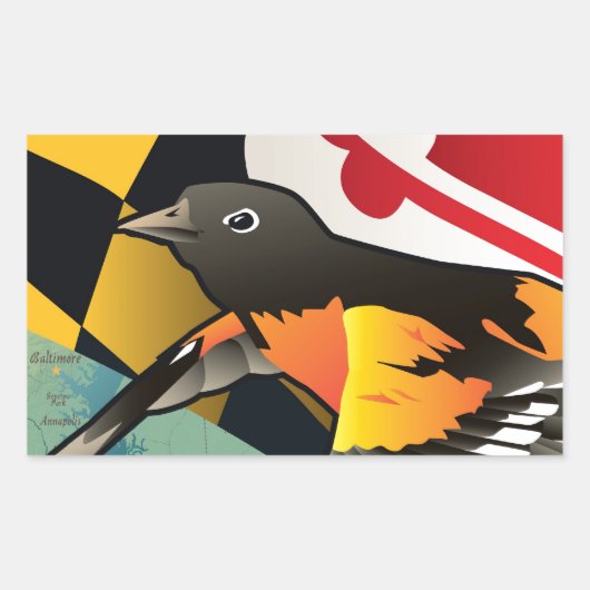 Sticker Rectangulaire Oriole citoyen, oiseau d'État du Maryland (Devant)