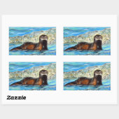 Sticker Rectangulaire Otter in the Waves 2 Peinture (Feuille)