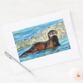 Sticker Rectangulaire Otter in the Waves 2 Peinture (Enveloppe)