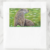 Sticker Rectangulaire Otter sur une peinture de rive d'une rivière (Sac)