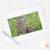 Sticker Rectangulaire Otter sur une peinture de rive d'une rivière (Enveloppe)
