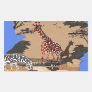 Sticker Rectangulaire Ouganda - Carte de la faune - Imprimer
