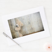 Sticker Rectangulaire Ours Cute Stuffé Mur Rustique En Bois (Enveloppe)