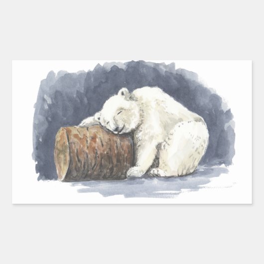Sticker Rectangulaire Ours polaire dormant, aquarelle (Devant)
