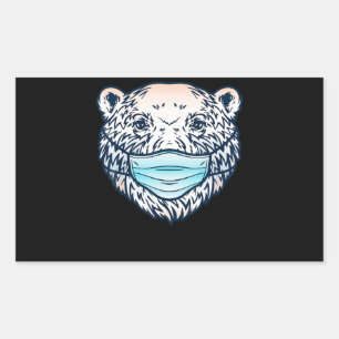Sticker Rectangulaire Ours Polaire Drôle Portant Un Masque Visage Amoure