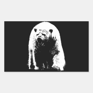 Sticker Rectangulaire Ours polaire noir et blanc Pop Art