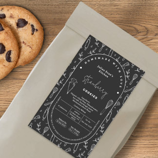 Sticker Rectangulaire Outils de cuisson de la pâtisserie noire moderne É