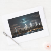 Sticker Rectangulaire OVNI au-dessus de la ville (Enveloppe)