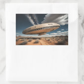 Sticker Rectangulaire OVNI survolant le désert (Sac)