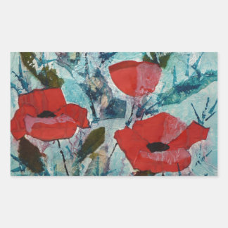 Sticker Rectangulaire © P Wherrell Poppies rouges Peinture d'art