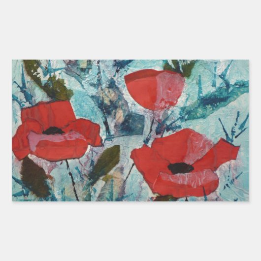 Sticker Rectangulaire © P Wherrell Poppies rouges Peinture d'art (Devant)