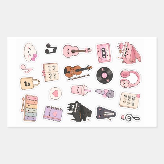 Sticker Rectangulaire pack d'autocollants de musique kawaii (Devant)