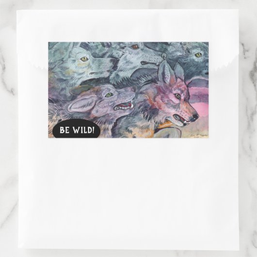Sticker Rectangulaire Pack Wolf aquarelle (Sac)