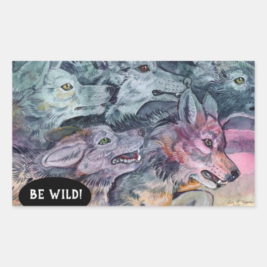 Sticker Rectangulaire Pack Wolf aquarelle (Devant)