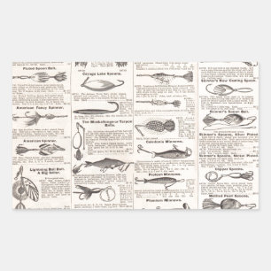 Sticker Rectangulaire Page de catalogue de leurres de pêche antiques en
