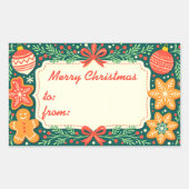 Sticker Rectangulaire Pain d'épices rustique Holly Wreath Joyeux Noël (Devant)