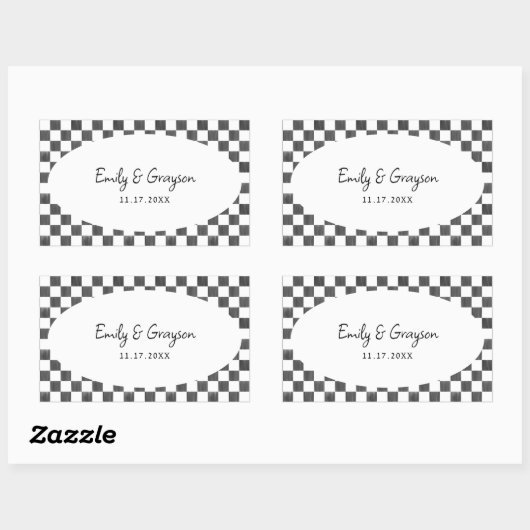 Sticker Rectangulaire Painted Black Checkerboard Pattern Wedding (Feuille)