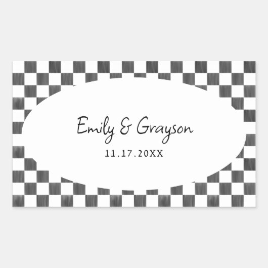 Sticker Rectangulaire Painted Black Checkerboard Pattern Wedding (Devant)
