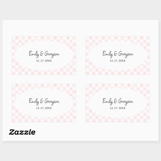 Sticker Rectangulaire Painted Pink Checkerboard Pattern Wedding (Feuille)