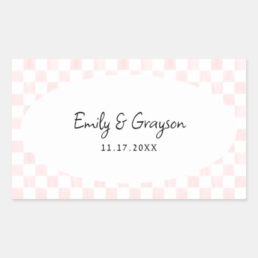 Sticker Rectangulaire Painted Pink Checkerboard Pattern Wedding (Devant)