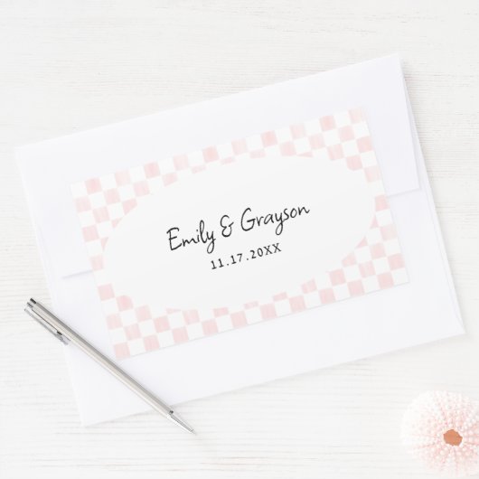 Sticker Rectangulaire Painted Pink Checkerboard Pattern Wedding (Enveloppe)